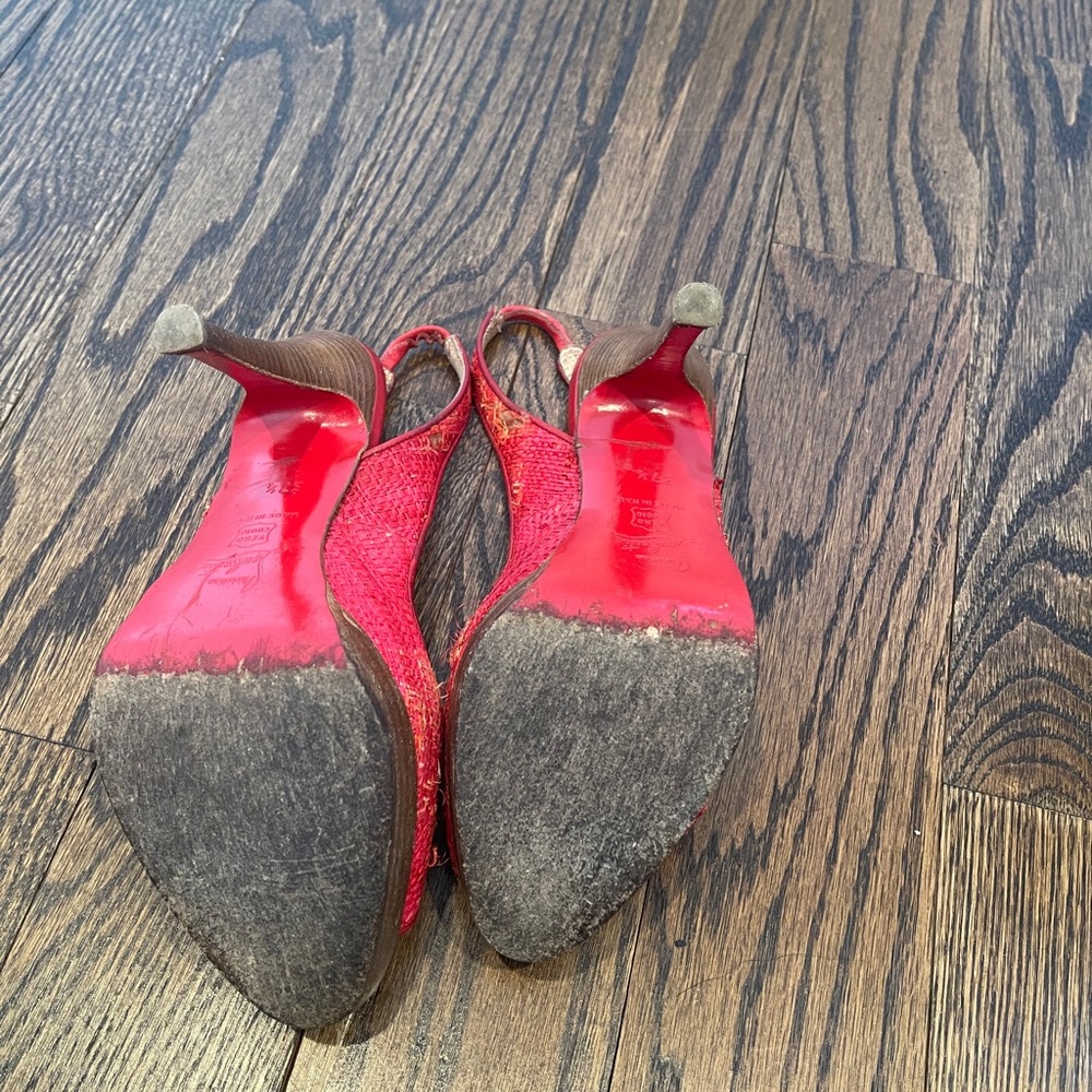 Christian Louboutin Red Raffia Slingbacks 37.5 - Picture 15 of 16
